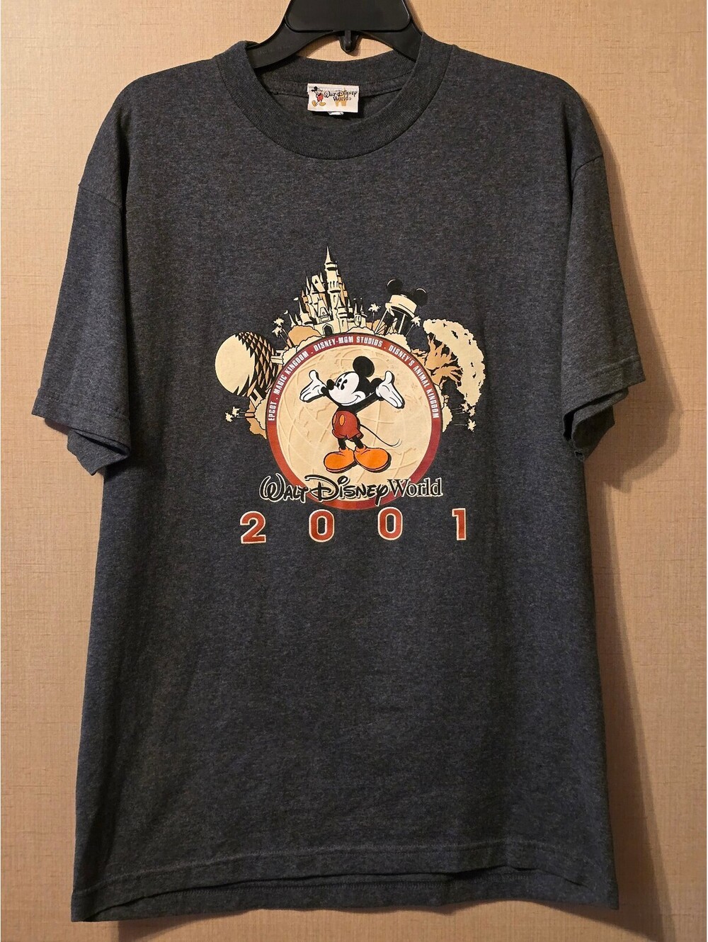 Vintage 2001 Walt Disney World Shirt Size L Gray Mickey Mouse Made in USA Y2K